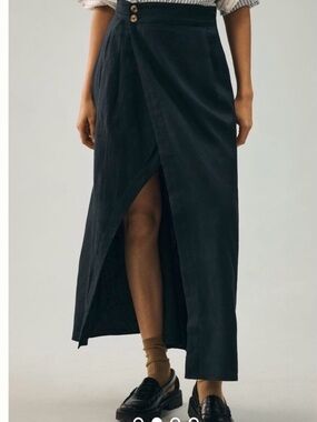 Anthropologie linen wrap skirt size 0
